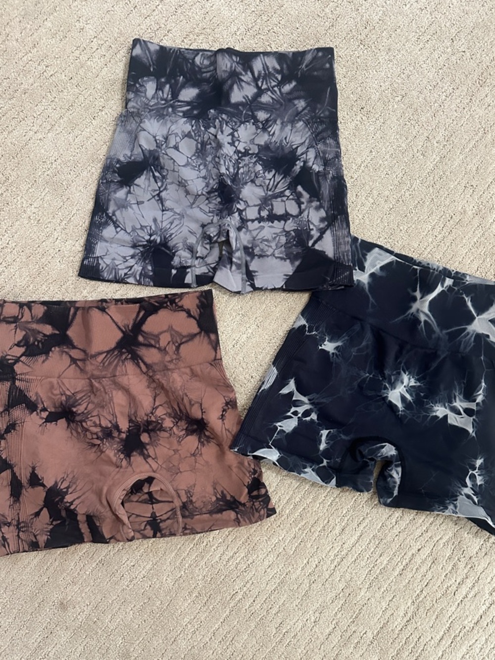 Tie-Dye High-Waist Women's Bike Shorts - Black, Gray, Brown Scrunch Butt